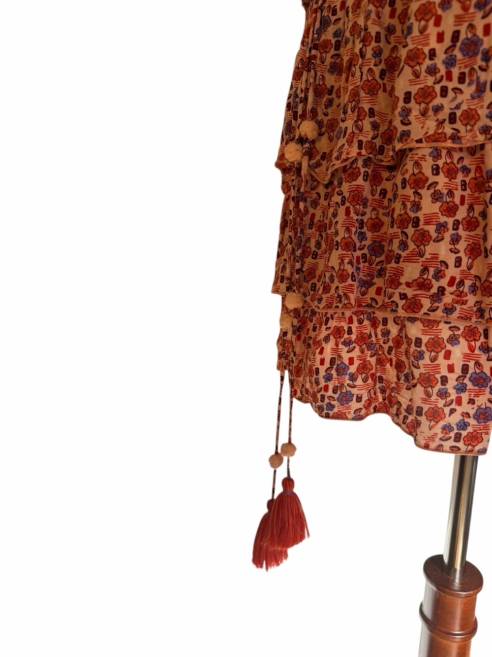 Poupette St. Barth Red Floral Tiered Tassel Mini Dress. M - Picture 8 of 8
